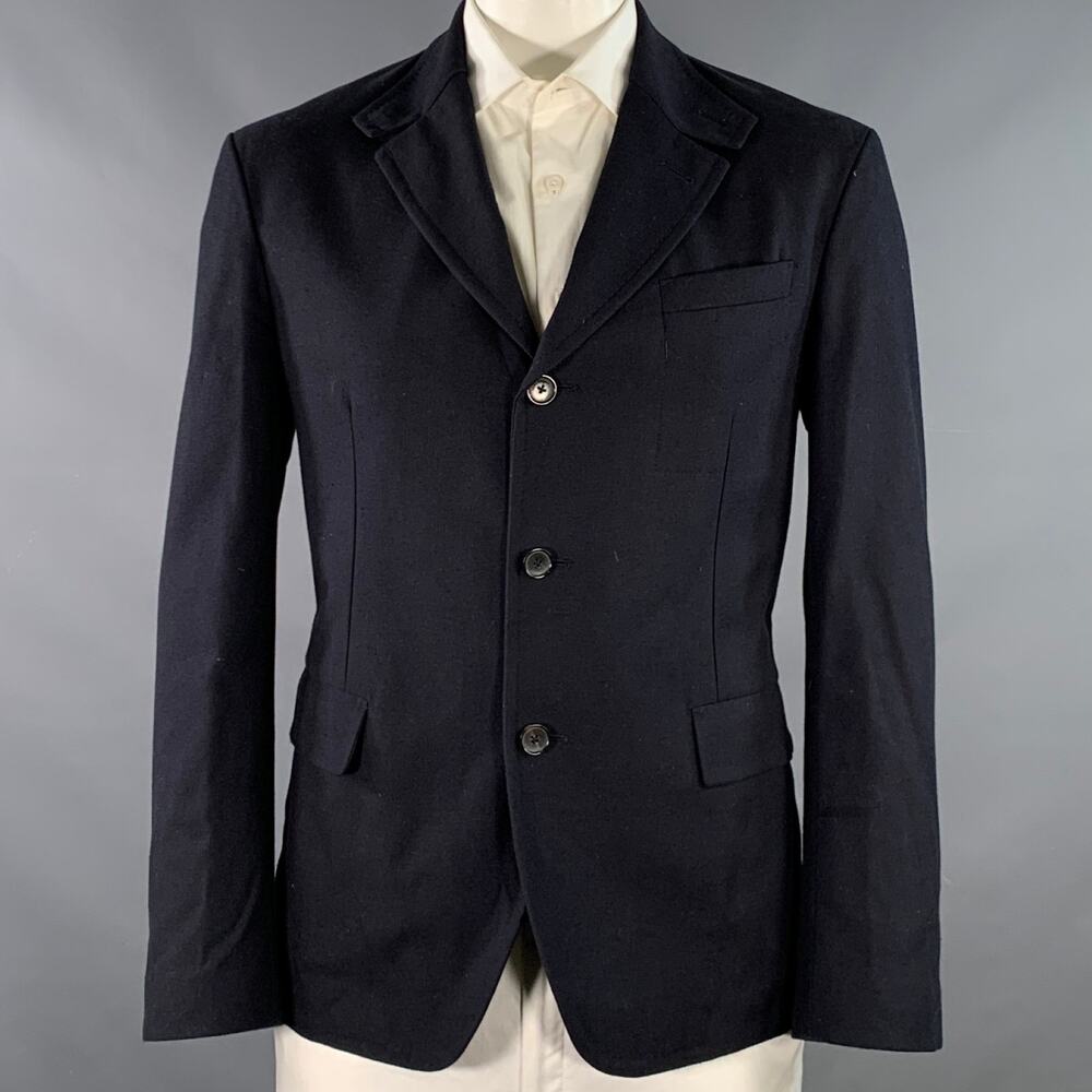 SALVATORE FERRAGAMO Size 42 Navy Twill Virgin Wool Cotton Sport Coat